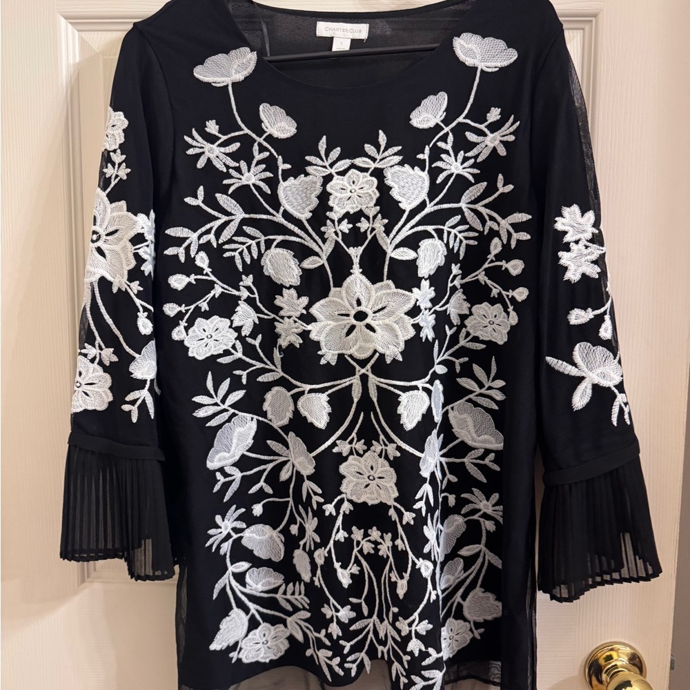 Charter Club Black and White Textured Top